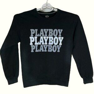 Playboy Sweatshirt Women Crew Neck Long Sleeve Black Gray White Logo Size Small